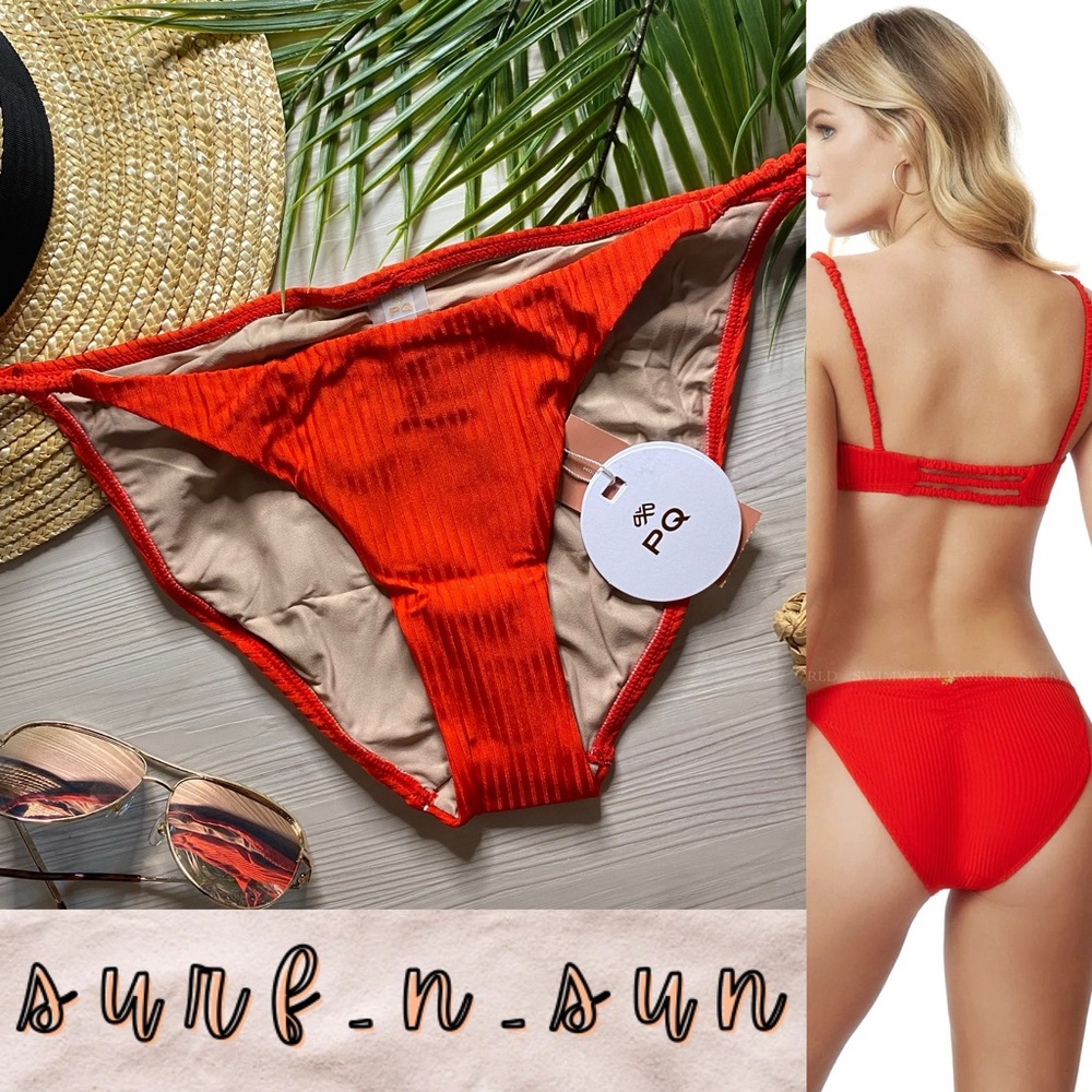 PQ Swim Red Cinched Athena Full Bikini Bottom